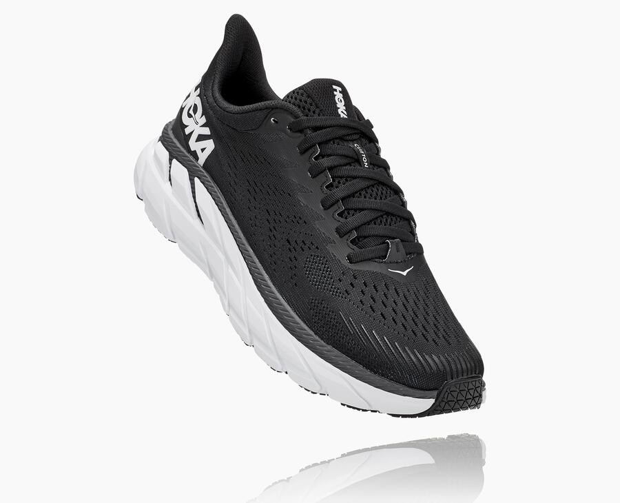 Hoka One One Hardloopschoenen Dames - Clifton 7 - Zwart/Wit - XR0819257